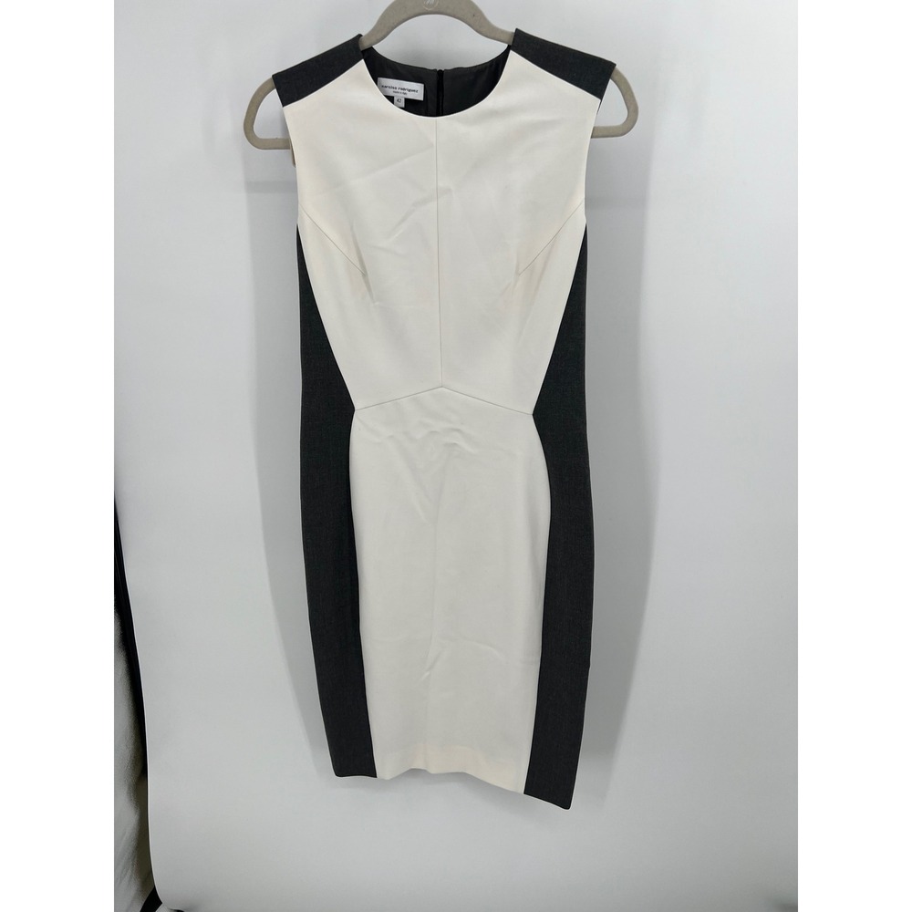 Narciso Rodriguez Colorblock Sheath Dress Ivory & Charcoal, Size 42 (US 6) Italy